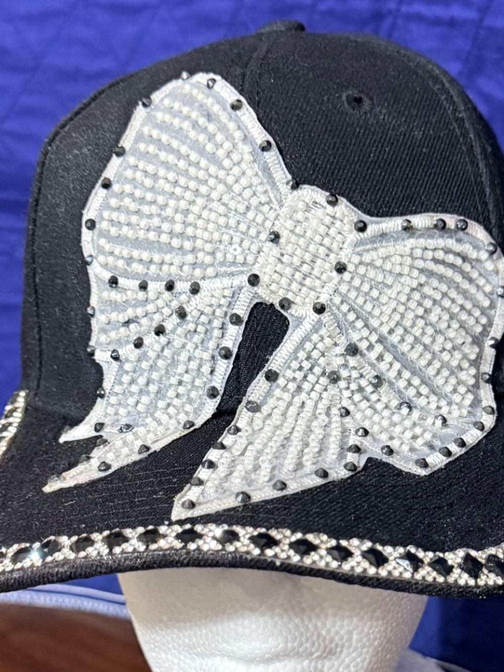 Rhinestone Bow Statement Ball Cap – Custom Hand-Decorated - Picture 3 of 5